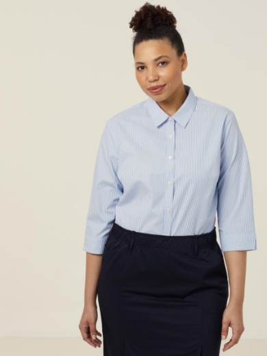 Picture of NNT Ladies Avignon Fine Block Stripe Stretch 3/4 Sleeve Shirt